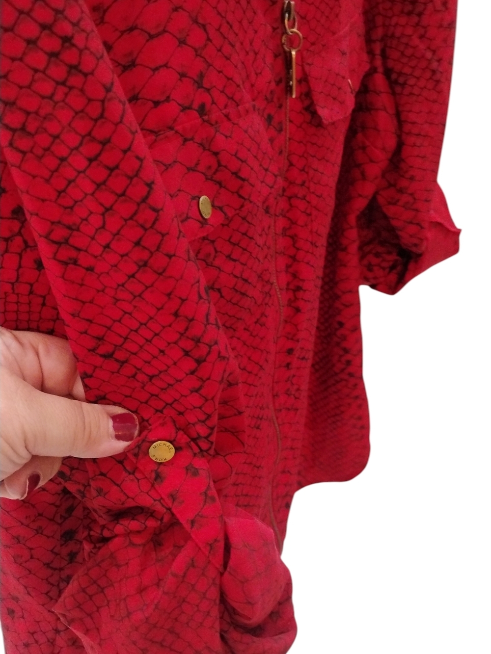 Michael Kors Red Snakeskin-Print Zip Front Blouse SZ XL - Picture 3 of 7